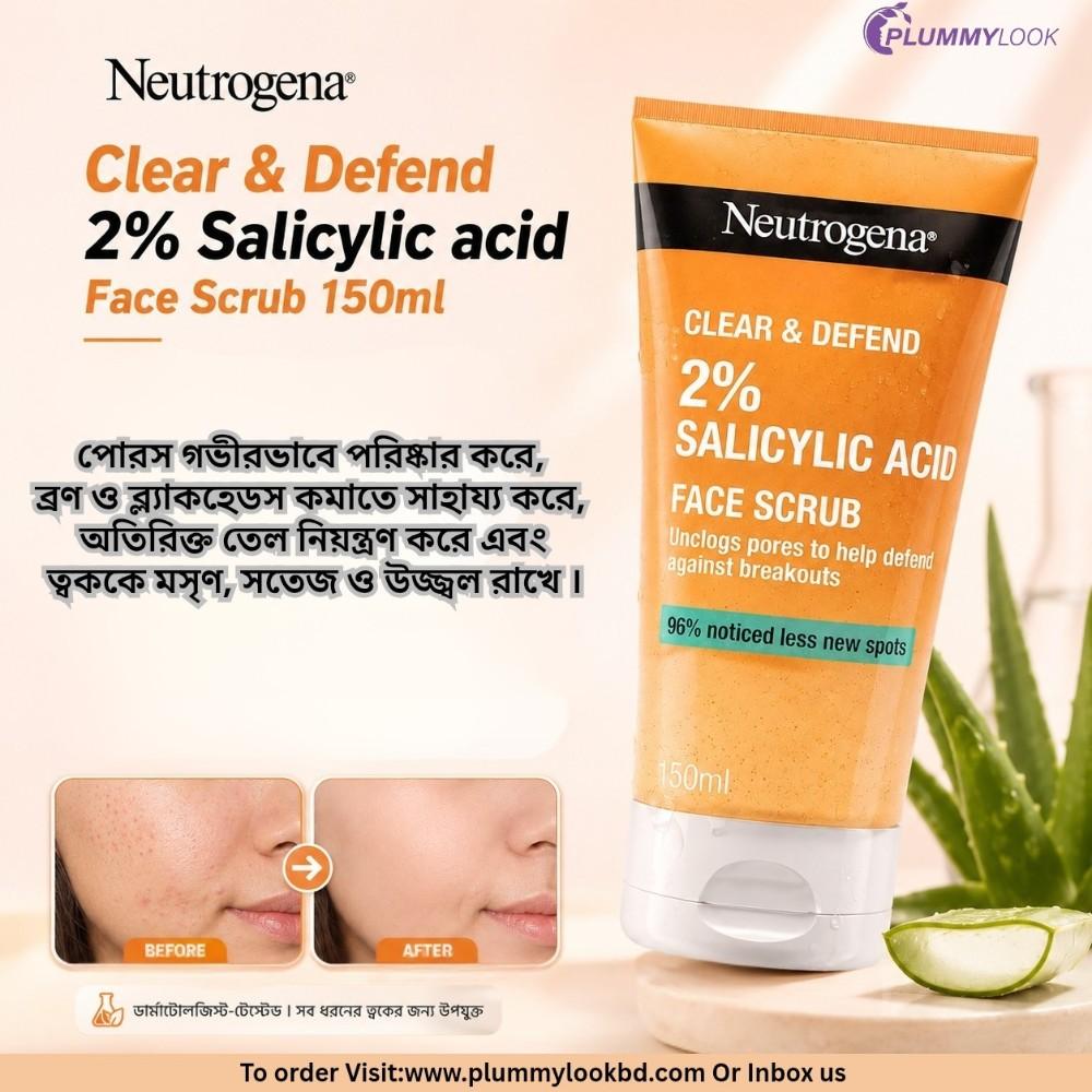 Neutrogena Clear & Defend 2% Salicylic Acid Face Scrub 150ml