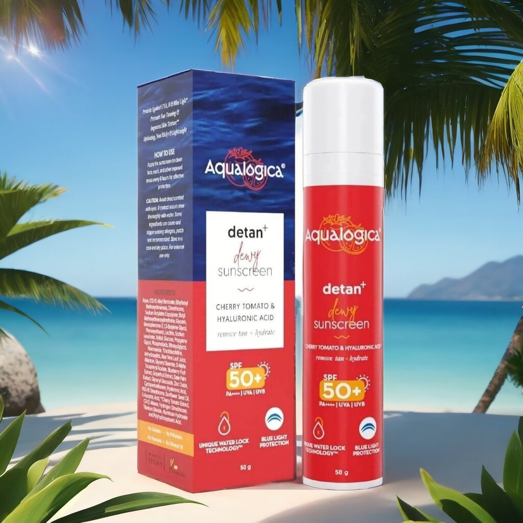 Detan+ Dewy Sunscreen SPF 50+ PA++++ with Anti Pollution Factor (APF) | UVA/B & Blue Light Protection - 50g