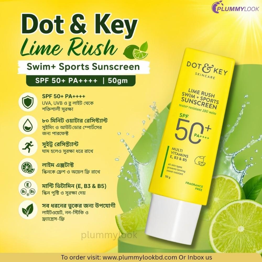 Dot & Key Lime Rush Swim+ Sports Sunscreen Spf 50+ PA++++ 50gm